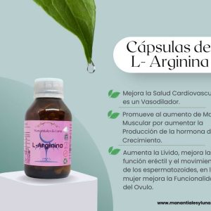 L-Arginina Cap. Frasco. Vidrio. Ámbar. 
60cáp. 0.644mg