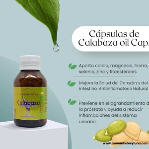 Calabaza oil cap Frasco. Vidrio. Ámbar. 
60cáp. 0.500mg