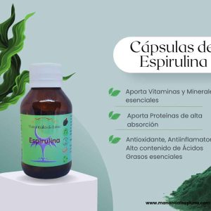 Espirulina Cap. Frasco. Vidrio. Ámbar. 
60cáp. 0.485mg