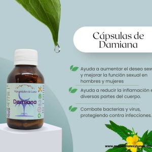 Damiana cap Frasco. Vidrio. Ámbar.
60cáp. 0.349mg