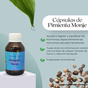 Pimienta monje cap Frasco. Vidrio. Ámbar. 
60cáp. 0.413mg