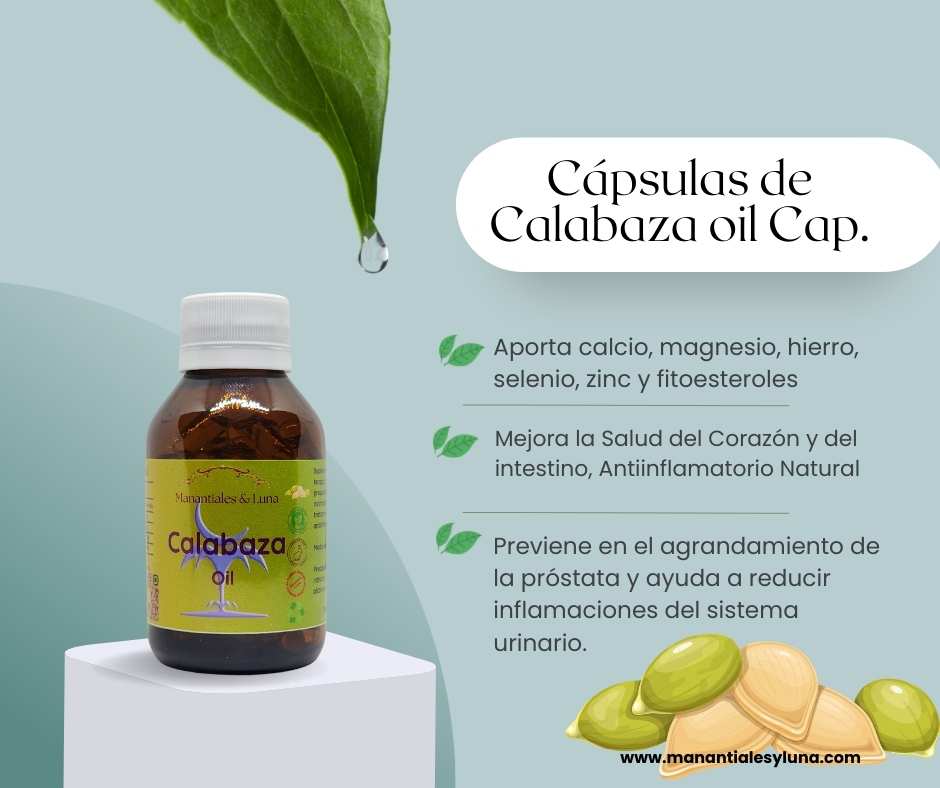 Calabaza oil cap Frasco. Vidrio. Ámbar.
60cáp. 0.500mg
