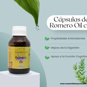 Romero oil cap. Frasco. Vidrio. Ámbar.
60cáp. 0.500mg