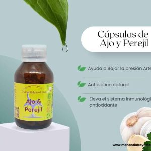 Ajo y perejil Oil cap Frasco. Vidrio. Ámbar. 
60cáp. 0.500mg