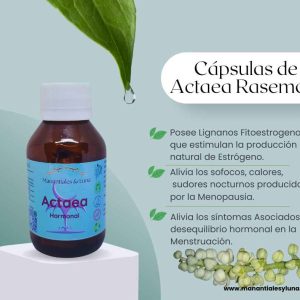 Actaea cap Frasco. Vidrio. Ámbar. 
60cáp. 0,366mg
Capsulas gelatina trasparente